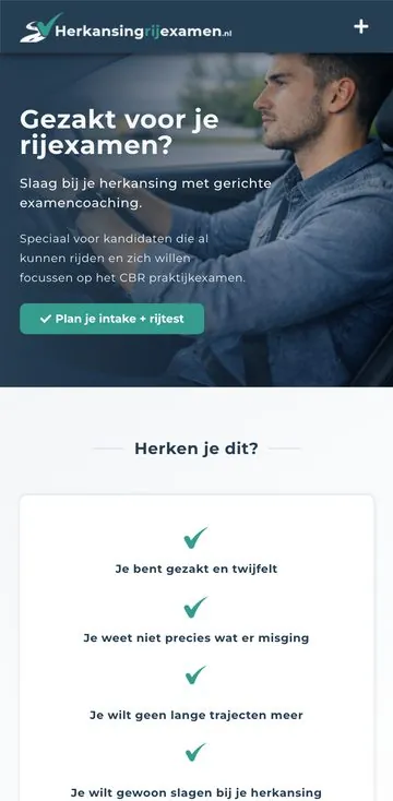 Website Herkansingrijexamen.nl op mobiel