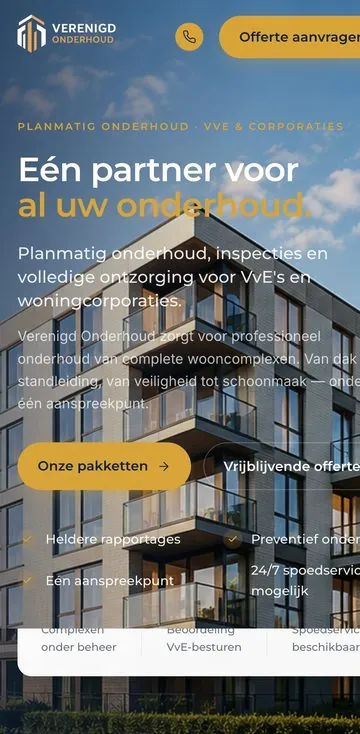 Website Verenigd Onderhoud op mobiel