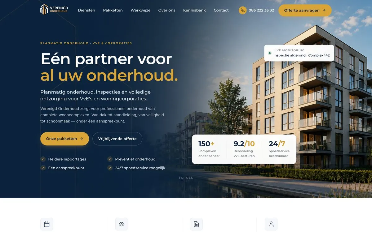 Website Verenigd Onderhoud op desktop