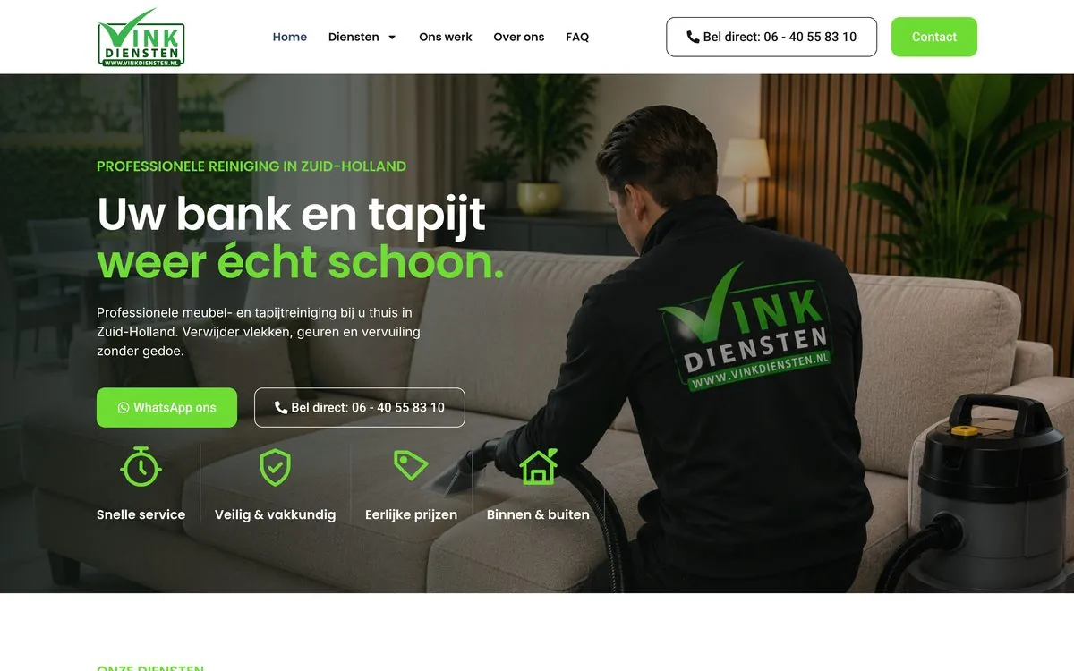 Website Vink Diensten op desktop